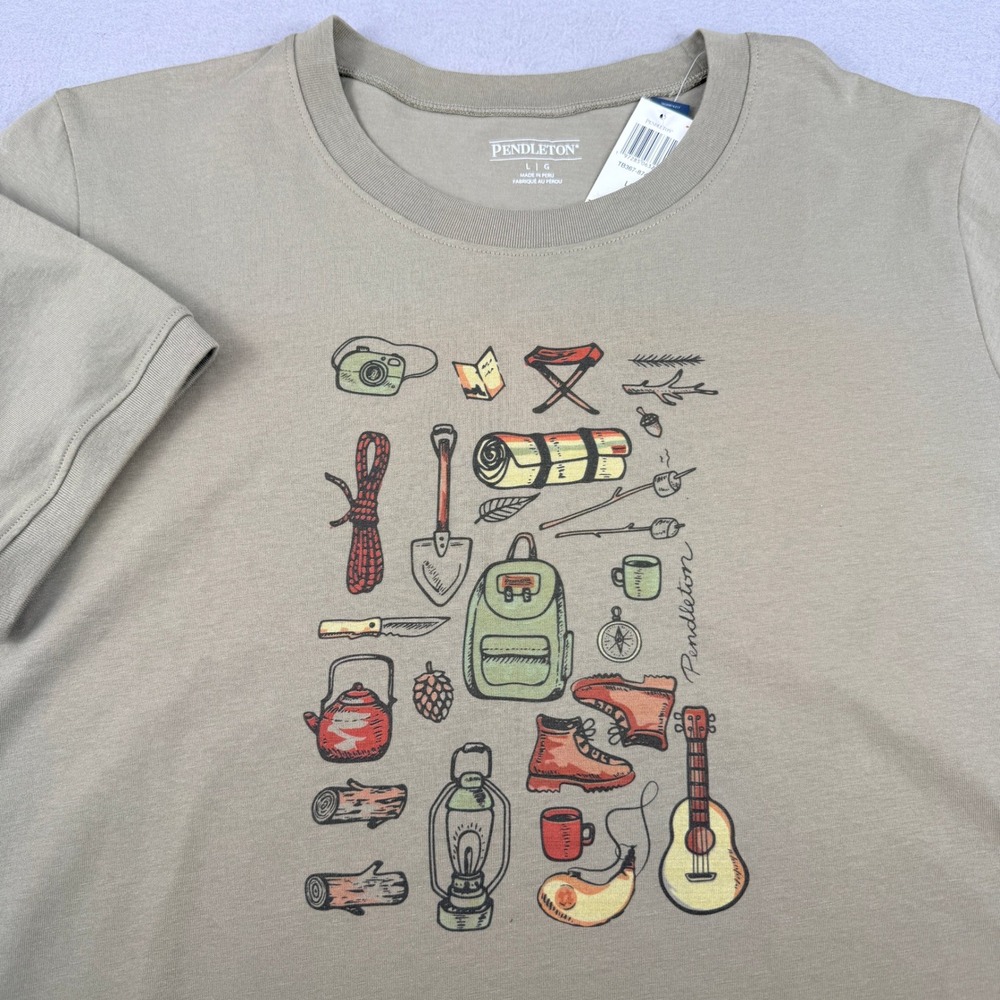 Pendleton Womens Large Green Cotton Camping Graphic T-Shirt TB367-87412